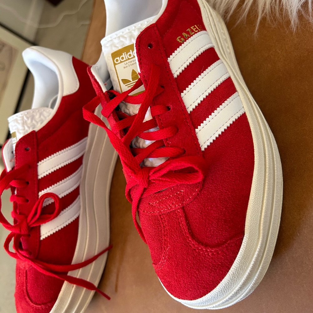 adidas Red and White Platform Gazelle  Sneakers